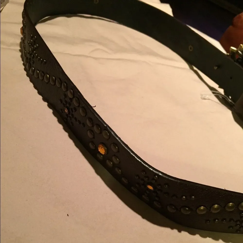Brown faux leather belt with gold bling